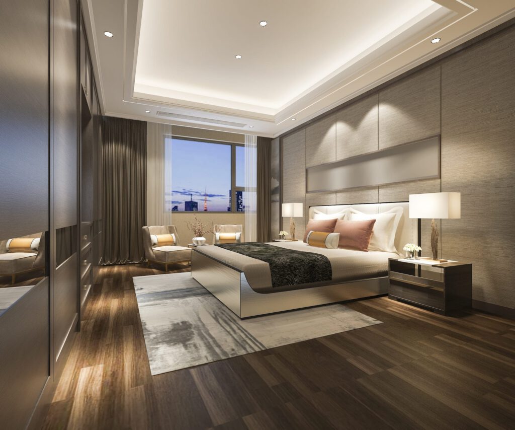 Rendering luxuriöse moderne Schlafzimmer Suite im Hotel 3